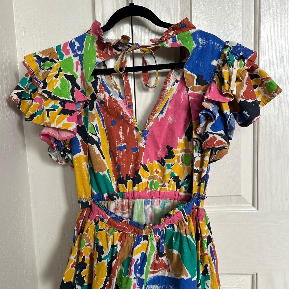 Love the Label Penelope Ruffle Tiered Maxi Dress Abstract Multi Color Small - Picture 5 of 12
